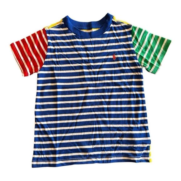 Polo Ralph Lauren Boys Blue Multi Stripe Crew-Neck Short Sleeve T-Shirt - Picture 1 of 6